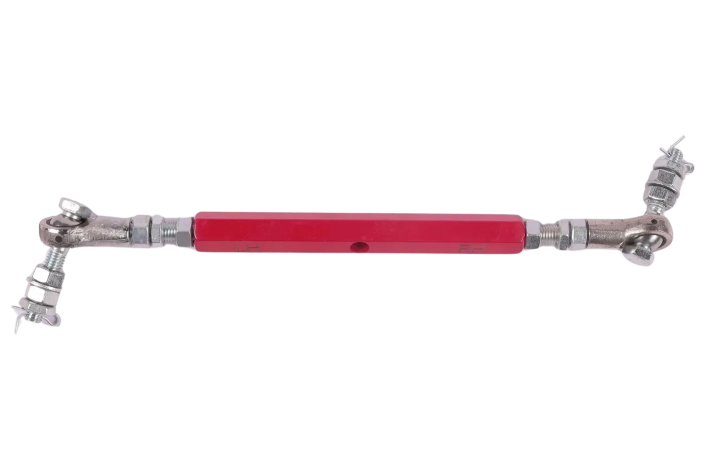 Installation levelling assembly, adjustable link with left and right hand threaded rod ends and locknuts