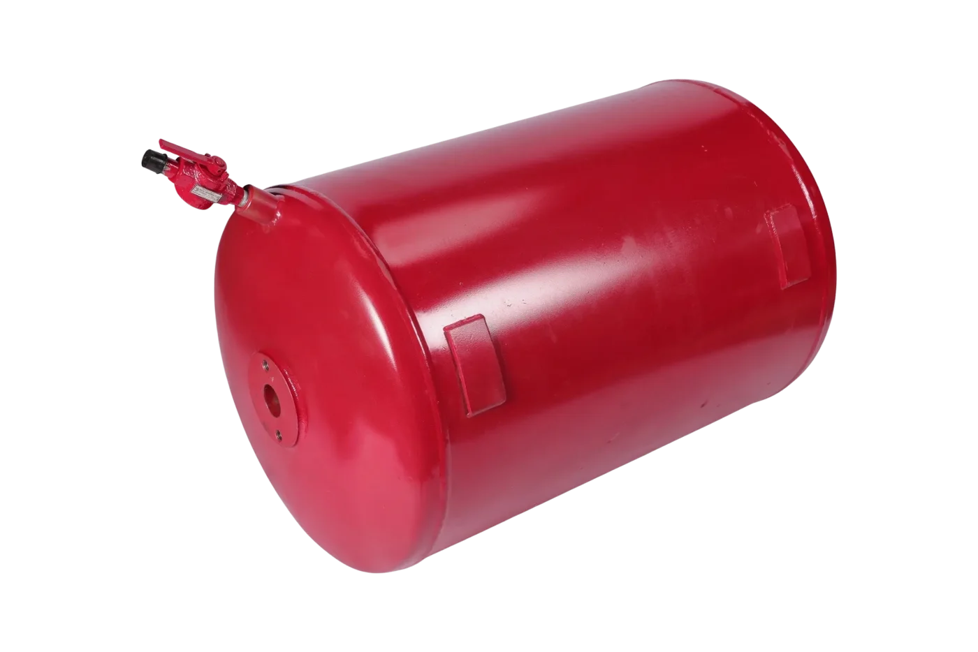 Coated red air reservoir with drain valve and mounting straps